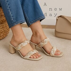 A New Day Women's Tan Braided Block Heels Size 9 1/2